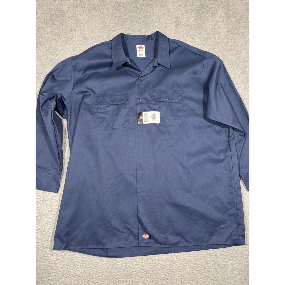 Dickies Work Shirt Long Sleeve Blue 3XL Men's Workwear Button Up